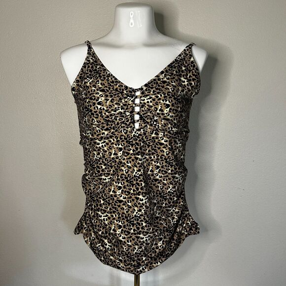 RELLECIGA Other - RELLECIGA Women's Large Leopard V Neck Shirred Tankini Tank Swimsuit Top